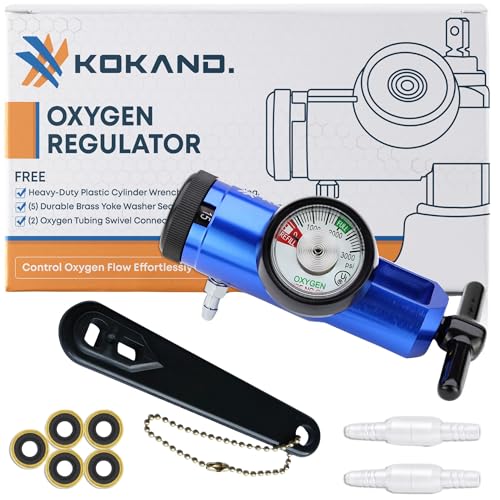 KOKAND - Regulador de oxígeno de 0 a 15 LPM - Regulador de tanque de oxígeno con calibre, ajuste CGA-870 - Incluye llave de llave, 5 sellos de arandela de yugo de latón y 2...