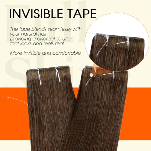 Image of Full Shine Injection Tape In Hair Extensions, Dark Chestnut 16 Inch