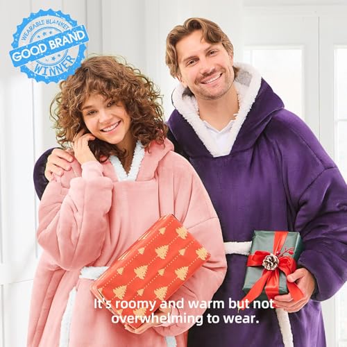 JOYWOO Pink Oversized Wearable Blanket Hoodie,Cat Lovers Long Hoodie Blanket for Adult,Birthday Gifts for Women Men Mom,Cozy Sherpa Sweatshirt Hooded Blanket Giant Pocket Gifts,Mellow Rose Oversize