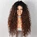 Kinky Curly Black Ombre Brown Color Women Daily Makeup Kanekalon Heat Resistant Synthetic Lace Front Party Wigs (Ombre Brown)