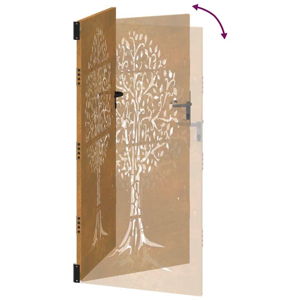 vidaXL Puerta de jardín Acero corten diseño árbol 85x200 cm, Puerta de Metal, Puerta Delantera de jardín, Puerta de jardín con Cerradura