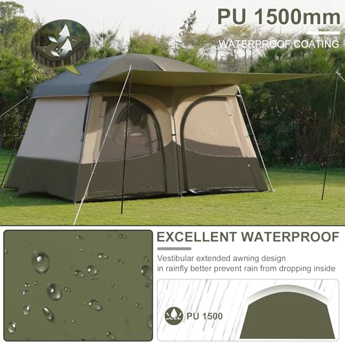 Image of Vidalido Tents，6-8 Person Camping Tent with Extended Vestibule，2 Room Weather Resistant Family Tents，Easy Install Waterproof Outdoor Tent for Backpacking and Camping Hiking