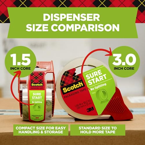 Image of Scotch Sure Start Packing Tape, Clear, Quiet Unwind and Easy Start, Moving Supplies, 1.88 in. x 22.2 yd., 6 Tape Rolls with Dispensers