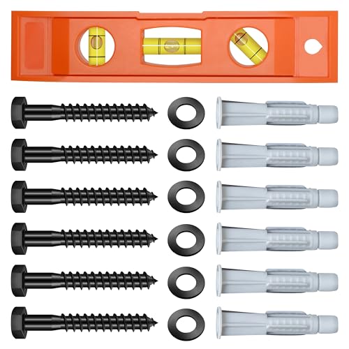 Mywish TV Mount Screws Kit, Lag Bolt Kit for TV Wall Mount, M8x65 Lag Bolts Screws, 10x60 Wall Anchors, Washers, Bubble Level for Wood Stud Brick Concrete Drywall, Universal TV Mounting Hardware Kit