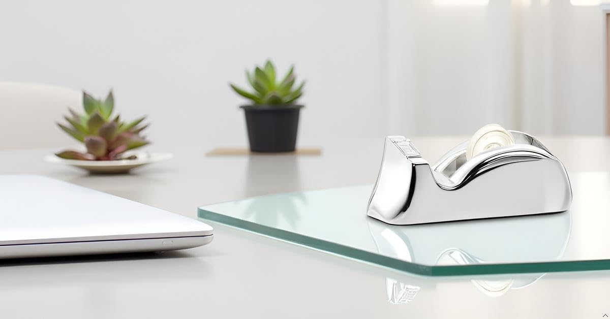 Dispenser di Nastro Adesivo, 13 x 5,5 x 5 cm, Argento Placcato in Argento. Accessori per scrivania in Argento
