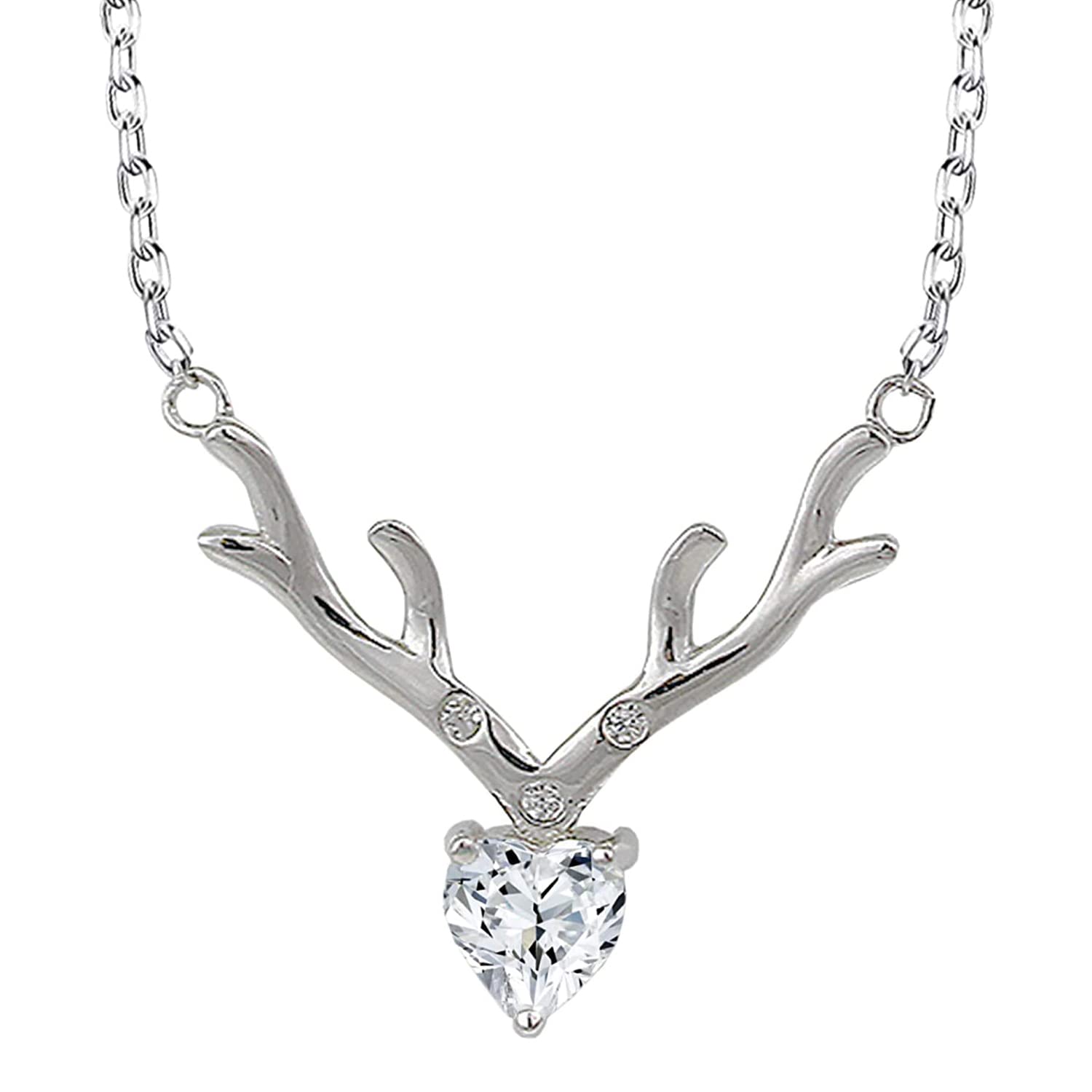 Deer Heart Shaped Necklace Pendant Chain with Cubic Zirconia Valentine Gift for Women (PS1101845R)