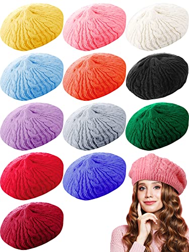 Janmercy 12-Piece Crochet Tam Hat Set for Women - Solid Color Beret Hats - Winter Beanie - One Size...