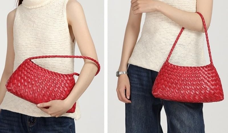 Bolso bandolera de poliuretano tejido vintage para mujer