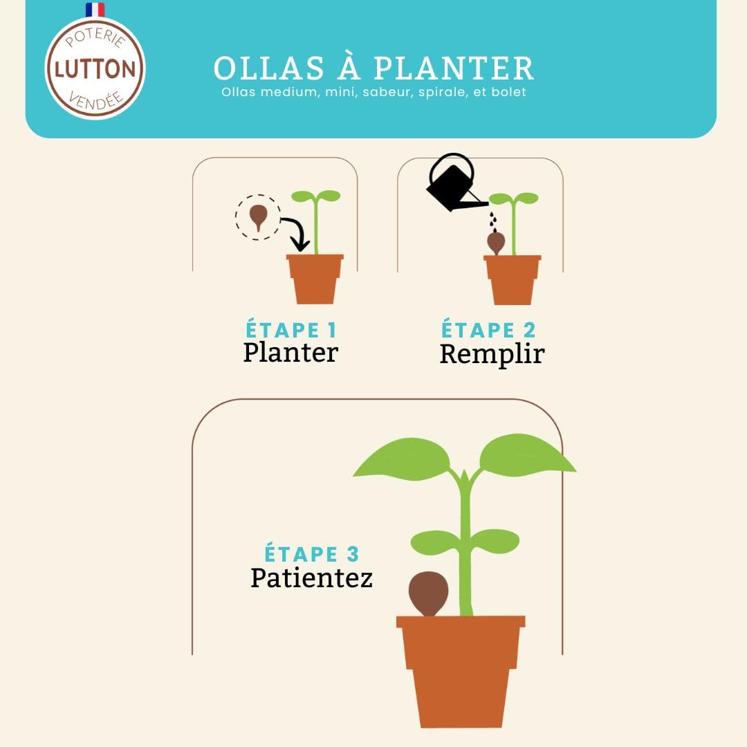 Ollas Lutton Olla Terre Cuite à Planter 40cl| Arrosage Autonome pour Plantes d'Extérieur Ecologique & Economique | Système d'Irrigation Naturel | Autonomie 3 Jours | Ollals métalique argenté