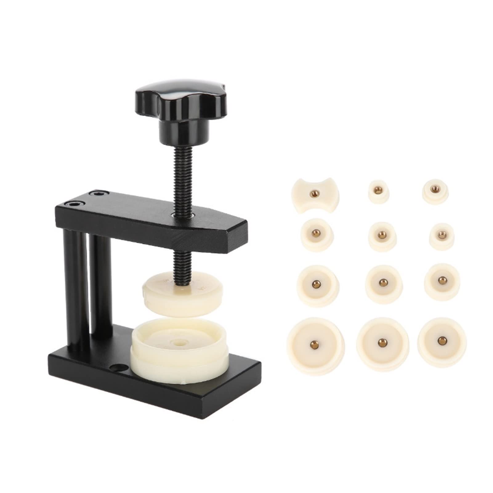 Kit Completo de prensado de Cajas de Reloj con 12 Matrices y Prensa de Tornillo: Herramienta Esencial para la reparación de Relojes y el Cambio de Pilas.