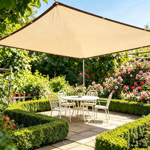 Malla de Sombra 2.8 x 3.8 m Transpirable y Protector Solar, Resistente a Los Rayos UV Toldo para Sombra con Ojales para Invernadero, Jardín, Pérgola, Patio Césped, Color Crema