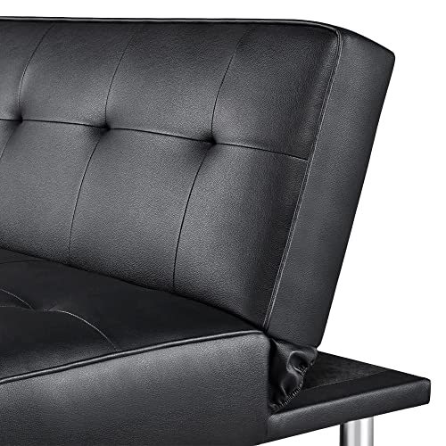 Yaheetech 3er-Sofa Couch Schlafsofa Bettsofa Klappsofa mit Schlaffunktion, Kunstleder, schwarz
