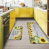 2Pcs Home Sweet Home Kitchen Rugs Resistant 2 Pieces Sunflower Mats for Farmhouse Outdoor Non Slip W