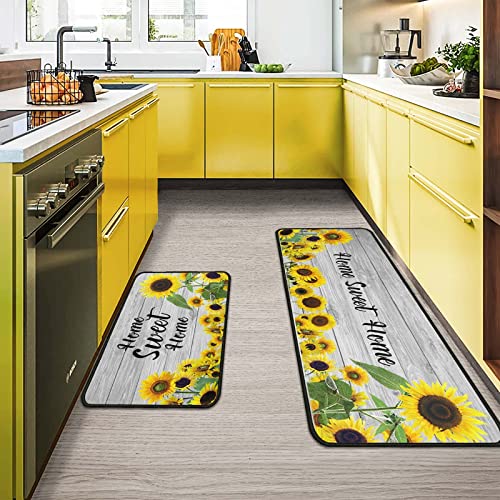 2Pcs Home Sweet Home Kitchen Rugs Resistant 2 Pieces Sunflower Mats For Farmhouse Outdoor Non Slip Waterproof Standing Kitchen Runner Mats 17”X30”+17”X47” #TOP5
