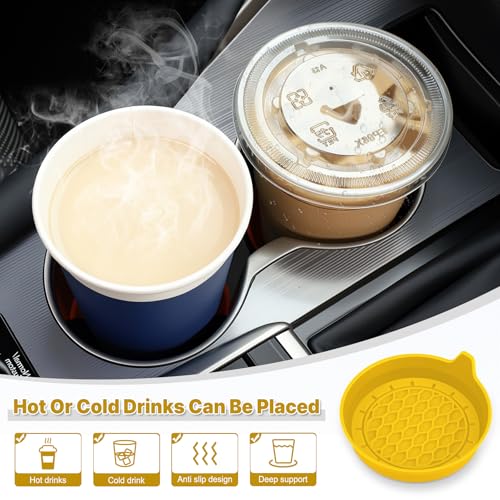 Image of SINGARO Car Cup Holder Coaster, Silicone Cup Holder Insert, Universal Non-Slip Cup Holders, Car Accessories Interior for Women and Man 4 Pack Yellow