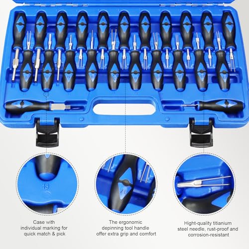Image of YSTOOL Terminal Release Kit, Universal Wire Connector Removal Pin Extractor Release Tool 23 PCS Set for American Domestic and Imported Vehicles