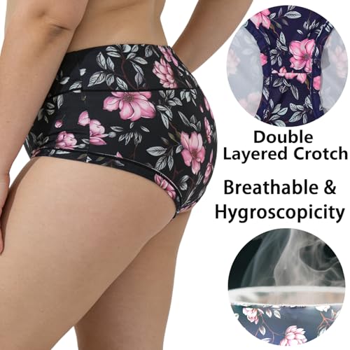 Image of Women's Plus Size XL-5XL Underwear High Waist Briefs Panties Rose Floral Print Ladies Undies 5-Pack