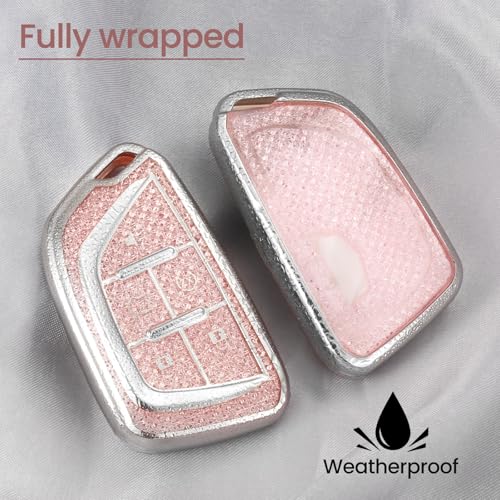 Image of for Cadillac Key Fob Cover with Fashionable Zirconia Wristlet KeyChain,Enchanting Diamond Patterns Soft Case for Escalade ATS XT4 /5 /6 XTS CT6 CTS ELR SRX STS (Pink, B)