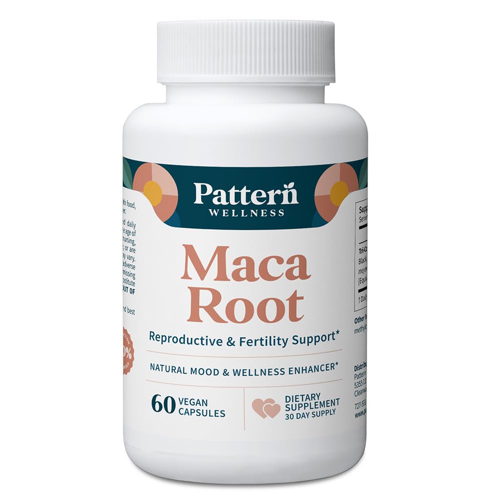Pattern Wellness Maca Root Extract 20:1 (10,000 mg Equivalent) – for Men & Women – Tri-Color Black/Red/Yellow Blend – 60 Vegan, Non-GMO Capsules
