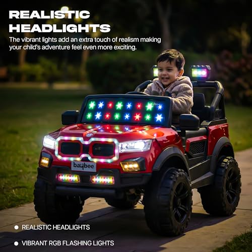Image of Baybee RogueX Battery Operated Jeep for Kids with Parental Control | Baby Ride On Electric Car with RGB Lights, Music & Swing Mode | Rechargeable Battery Car for Kids 2 to 6 Years (Metallic Red)