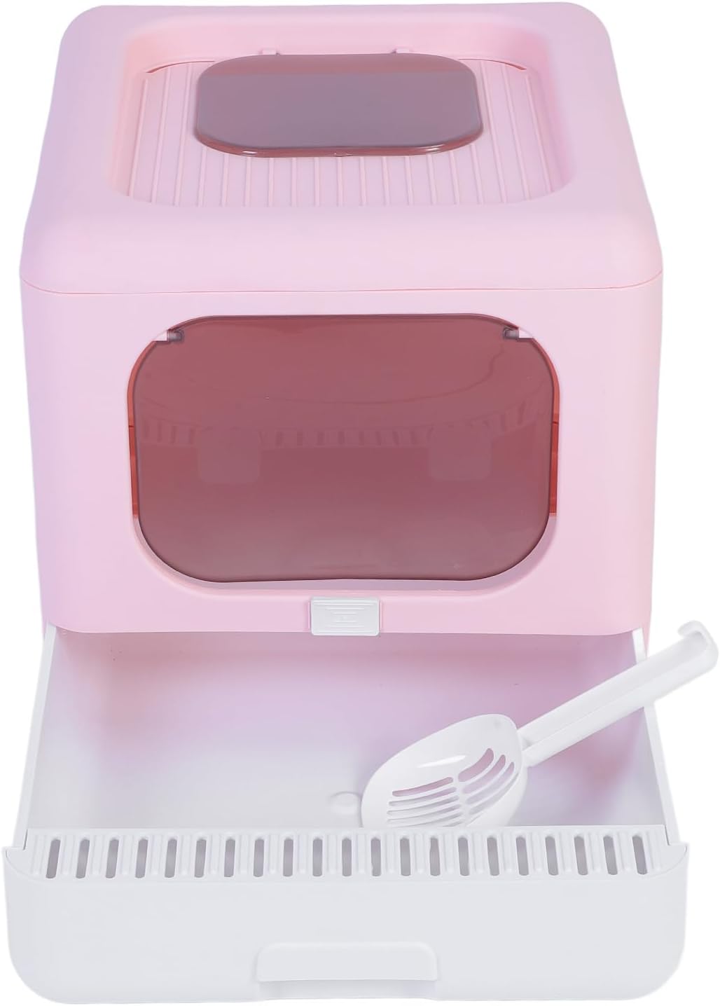 Foldable Square Cat Litter Box, Enclosed Large Size, Top Entry Kitty Toilet, Anti Splashing, Odor Control, Pet Cleaning Supplies, Space Saving for Home (Pink)
