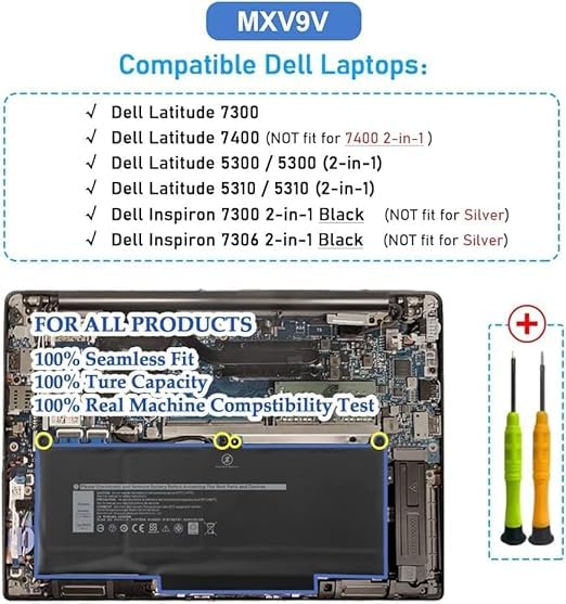 Image of Laptrix MXV9V Laptop Battery Compatible for Dell Latitude 5300 5310 7300 7400 E5310 E5300 E7300 E7400 Inspiron 7300 7306 2-in-1 Latitude 5300 5310 2-in-1 Series 0829MX 5VC 2M 05V C2M 829MX