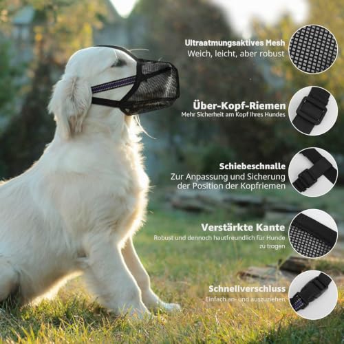 Maulkorb Mittlere Hunde, Hundemaulkörbe mit Klettverschluss, Atmungsaktive Hunde Maulkorb, Haustiermaske Hundemaulkorb mit Reflektierendem & Verstellbarem Riemen (XL)