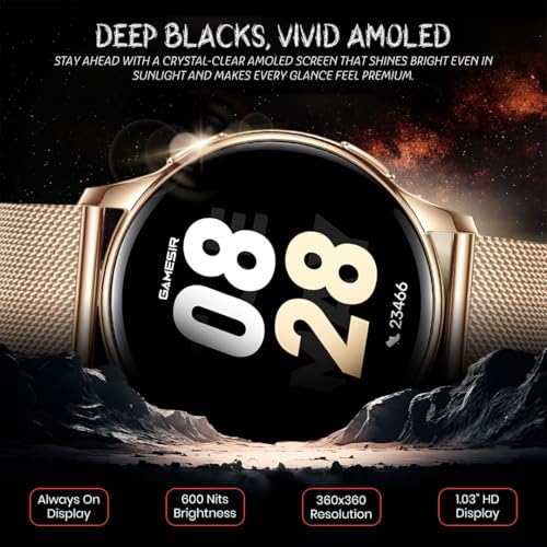 Image of GameSir Active 2 Smartwatch for Men & Women, 1.39 inch HD Round Display, Bluetooth Calling, Heart Rate & SPO₂, 100+ Sports Modes, IP67, Long Battery Life for Android & iOS ((Millanese Gold)