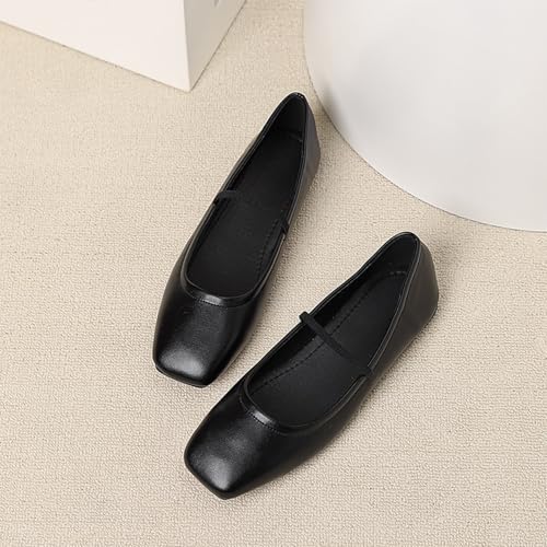 Women's Leather Mary Jane Flats Shoes Dressy Comfortable Square Toe Slip On Ballet Flat Causal Breathable Flat Walking Shoes2