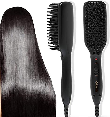 Ocaliss Hair Straightener Brush with Dual Voltage, 45 Seconds Fast Heating Up,28mm Long&High Density Teeth for Long Curly Hair