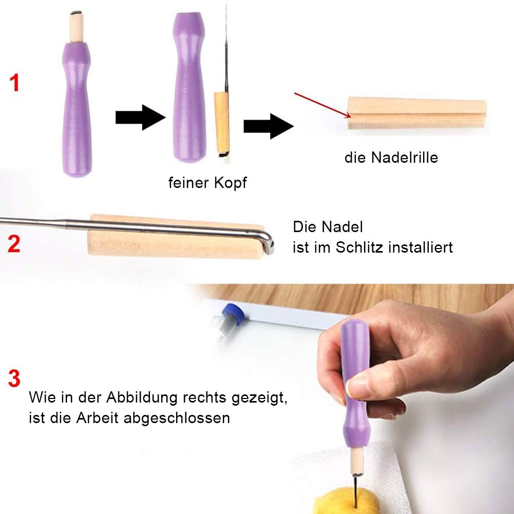 Riddur Filz Nadeln Set, Nadelfilz Set, 8×10 Zoll Filzen Pad, 90 Pcs Filznadeln, 3-Größe Holzgriff Halter, Filz Zubehör mit Aufbewahrungstasche für starterset Diy Handmade Crafts Dekoration