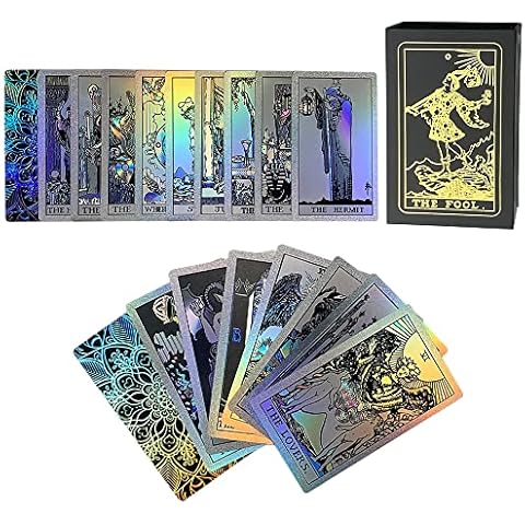 SUNHHX Tarot Cards, 78 Rainbow Tarot Cards Deck, PVC Waterproof Wrinkle Resistant Luxury Holographic Tarot Deck with Guidebook Fortune Telling Game Card for Tarot Cover
