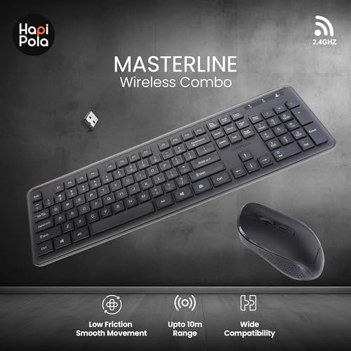 Image of HAPIPOLA Combo 1 MASTERLINE Wireless CHICKLET Keyboard and Mouse Set | 2.4 Ghz Plug-and-Play Simplicity Slim Keystrokes Full Size Silent Mouse and Keyboard