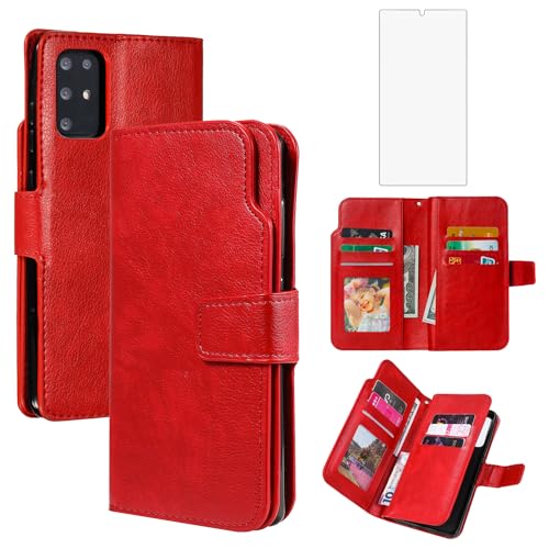 Asuwish Phone Case for Samsung Galaxy Note 20 5G Wallet Cover With Tempered Glass Screen Protector Flip Credit Card Holder Slot Stand Purse Folio TPU Cell Note20 Notes 20s Twenty Not S20 Women Men Red