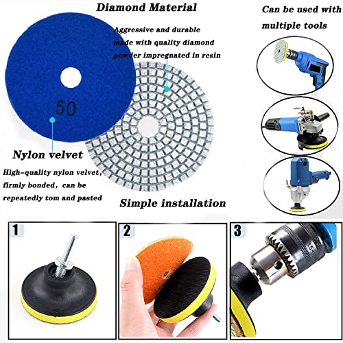 Diamond Polishing Pads Set 4 Inch Wet/Dry Diamond Sanding Pads Kit 11 Piece Set Granite Stone Concrete Marble Buffer With M14 Drill Adapter #TOP2