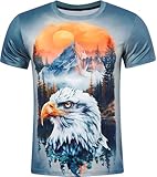 RAISEVERN Mens T-Shirts Funny Eagle Shirts Casual Cool Crewneck Rave Short Sleeve Novelty Mountain Sunset Graphic Tees Holiday Festival Party T Shirt Crazy Unisex Summer Top