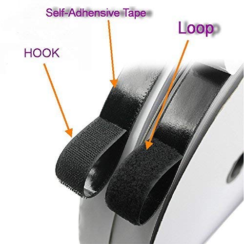 BQS 2" Width Self Adhesive Hook and Loop Sticky Back Tape Fastener Length 10' (Black)