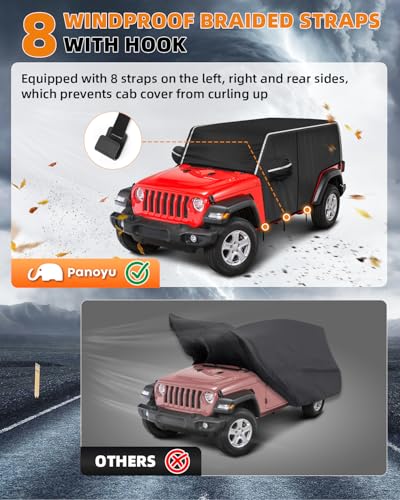 Image of Waterproof Cab Covers Fit for Wrangler 2007-2025 JK JKU JL JLU 4 Door, Scratchproof Inner Cotton Car Cover with Driver Door Zipper Windproof Straps All Weather UV Protection