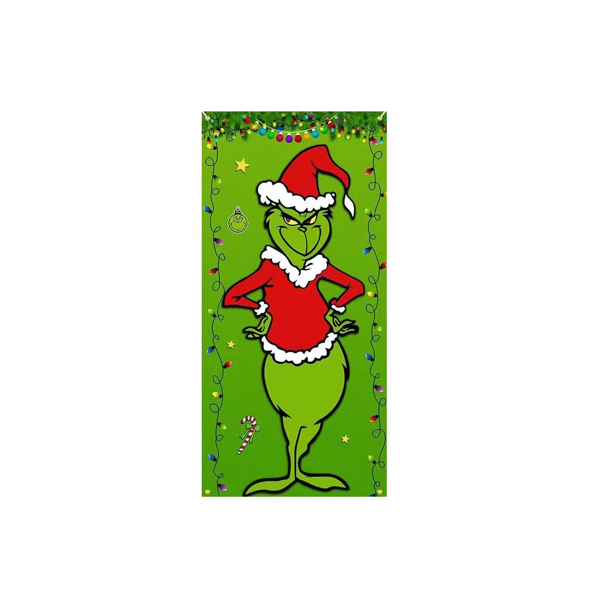 luoshuangfei Cortina de puerta de Navidad, telón de fondo de pancarta de Grinch, decoraciones de vestíbulo, escenario de vacaciones.