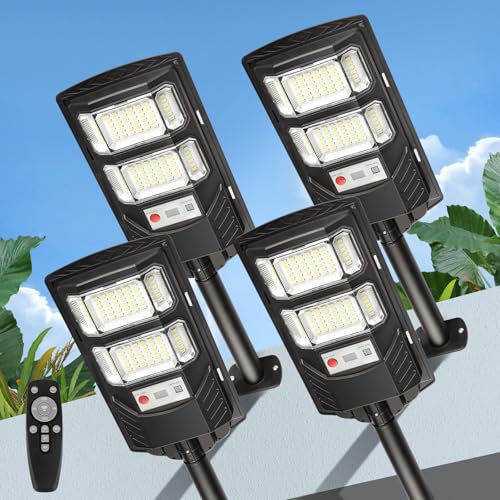 Lendro 4 Pack LED Solar Street Lights Outdoor Waterproof Dusk to Dawn Solar Powered Flood Light Outside Security Lamp for Backyard Garden