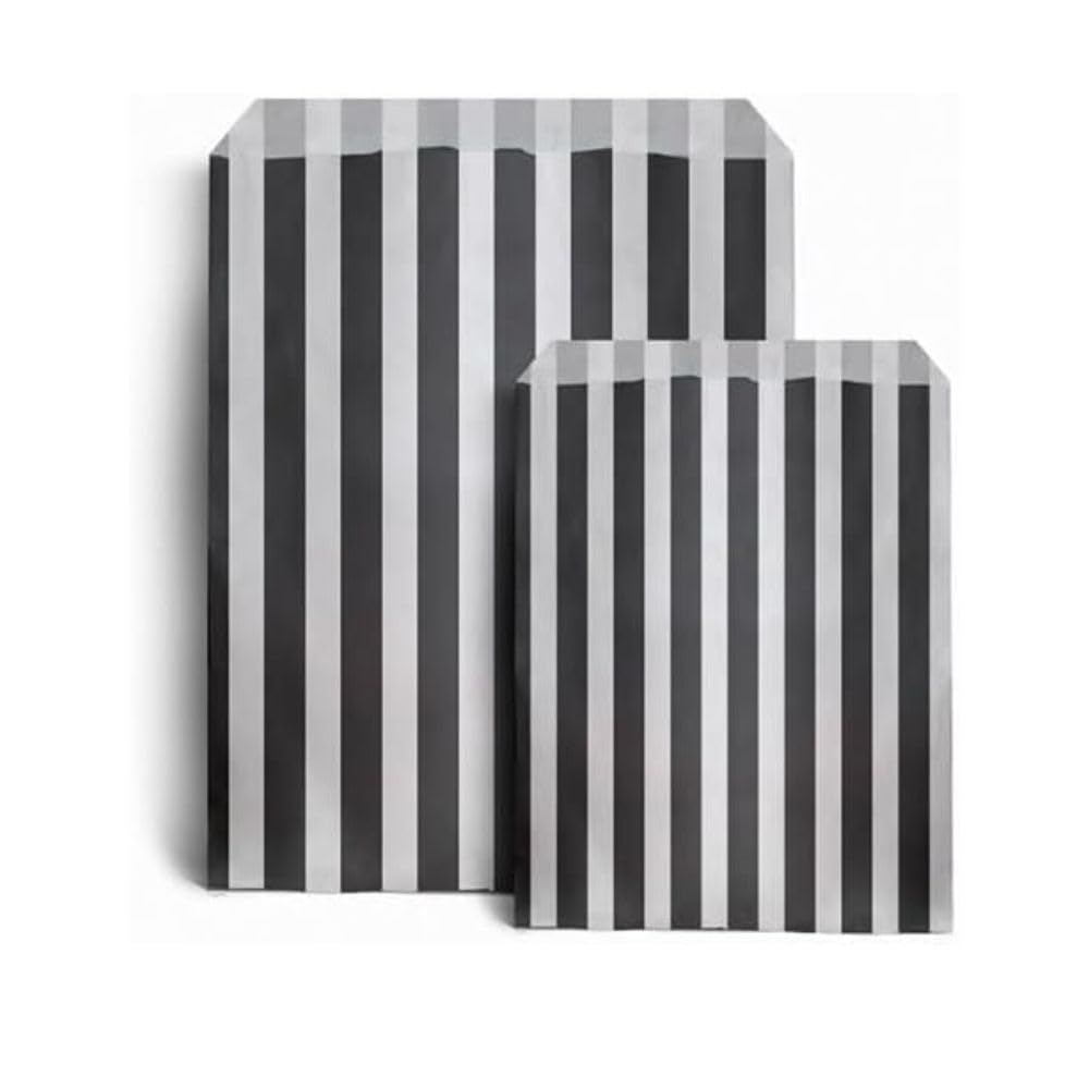 ezkart | Assorted Striped Candy paper bags is perfect for Wedding Cake Gift Shops, Kids Parties, Popcorn Bags, Sweet Bags and Biscuit bags (Black, 1000 Bags)