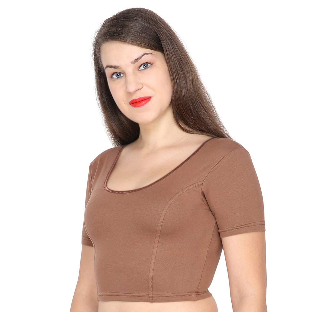 FEMULA Anjali Half Sleeves Cotton Blouse (Brown, 40) 2