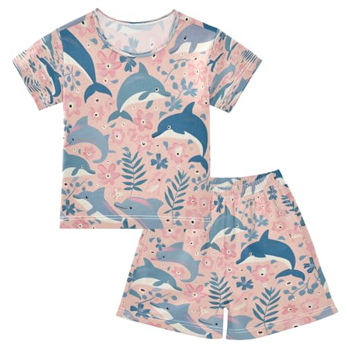 senya Short Sleeve Pajamas Sets Summer Cotton Sleepwear Blue Jupming Dolphin