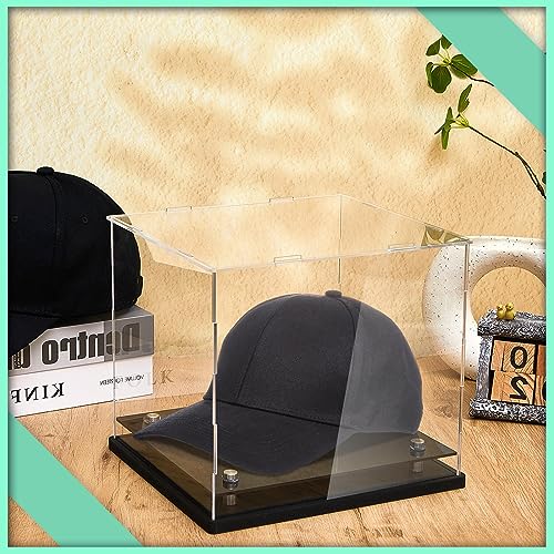 Barydat Clear Hat Display Case 7.8" L x 7.8" W x 8.6" H Crystal Acrylic Baseball Hat Box with Stainless Steel Risers Memorabilia Helmet Display Holder Stand - Thumbnail 4