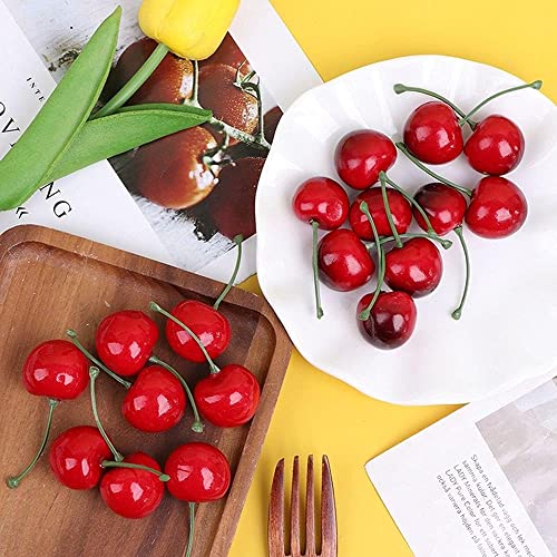 Baolaili 20Pcs Red Artificial Cherries, Fake Fruit Decor Simulation Cherry Model Lifelike Fruit Cherry Ornament thumb #1