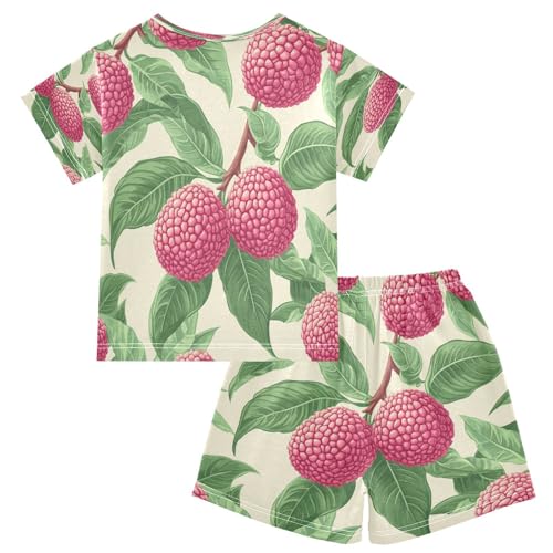 Pajama Sets Short Sleeve Lychee Fruit Green Leaves Soft Cotton Summer Sleepwear 2 Piece PJS Size 5-14T2