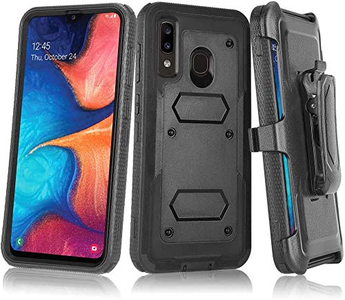 Telegaming Samsung A20 Case, Samsung A30/A50 Case, with Screen Protector Belt Clip Holster, Heavy Duty Shock Absorption Phone Case for Samsung A20/A30/A50- Black
