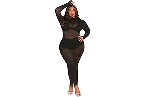 Fishnet Dress Plus Size Black with Long Sleeve Mock Neck