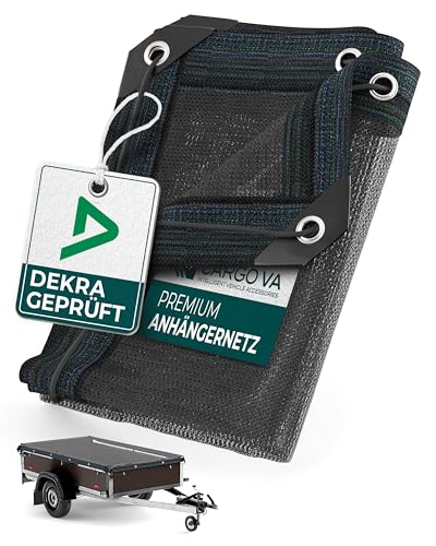 CargoVA® Anhängernetz Feinmaschig 2,5x3,5m [DEKRA Geprüft] - Abdecknetz mit Gummiseil - Ladungssicherungsnetz für Anhänger - Laubnetz StVO-Konform