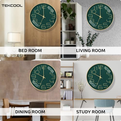 Image of TEKCOOL Plastic Digital Wall Clock 12 inch Silent Quartz Decorative Non-Ticking Classic Clock Battery Operated Round Easy to Read for Room /Home /Kitchen /Bedroom /Office /School-(Green Gold)'